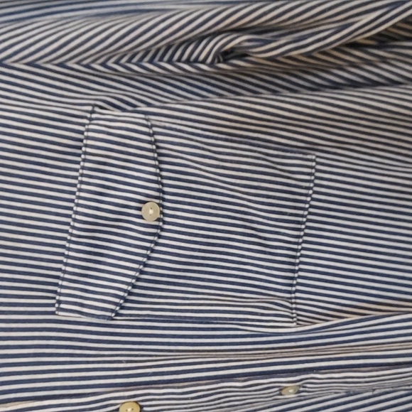 Blue and white striped long or rolled sleeve button down shirt by Eden & Olivia - Picture 6 of 11